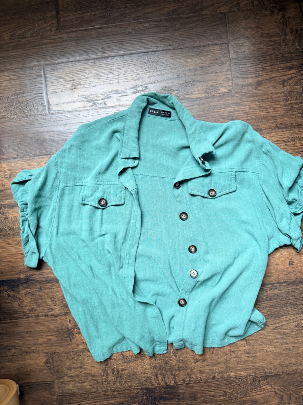 SHEIN Teal Short-Sleeve Button-Down Shirt